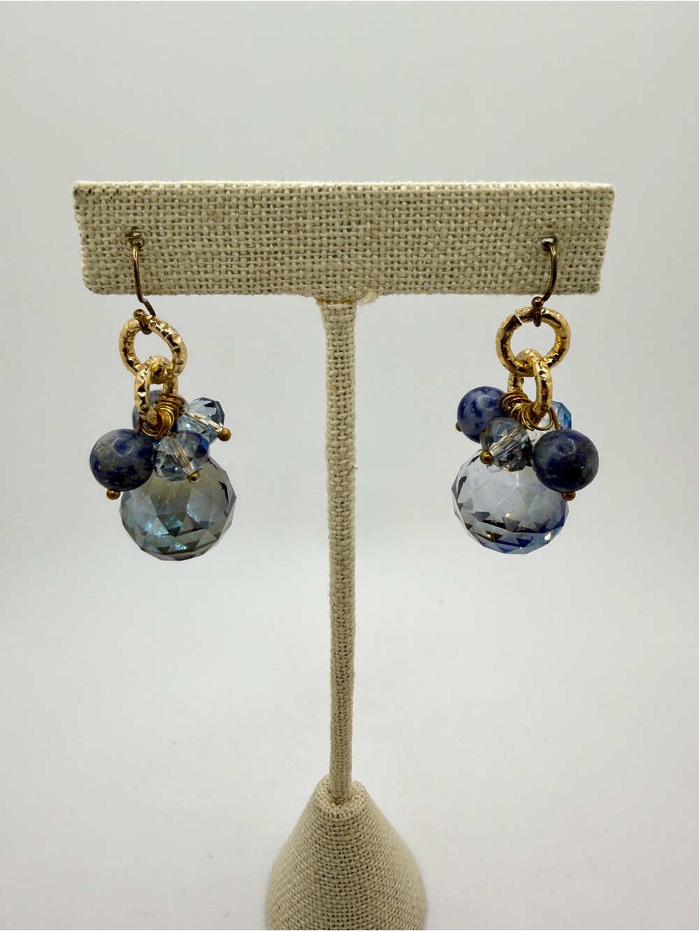 Gold over Sterling silver stamped hooks, crystal and sodalite dangle earrings! - Picture 10 of 16